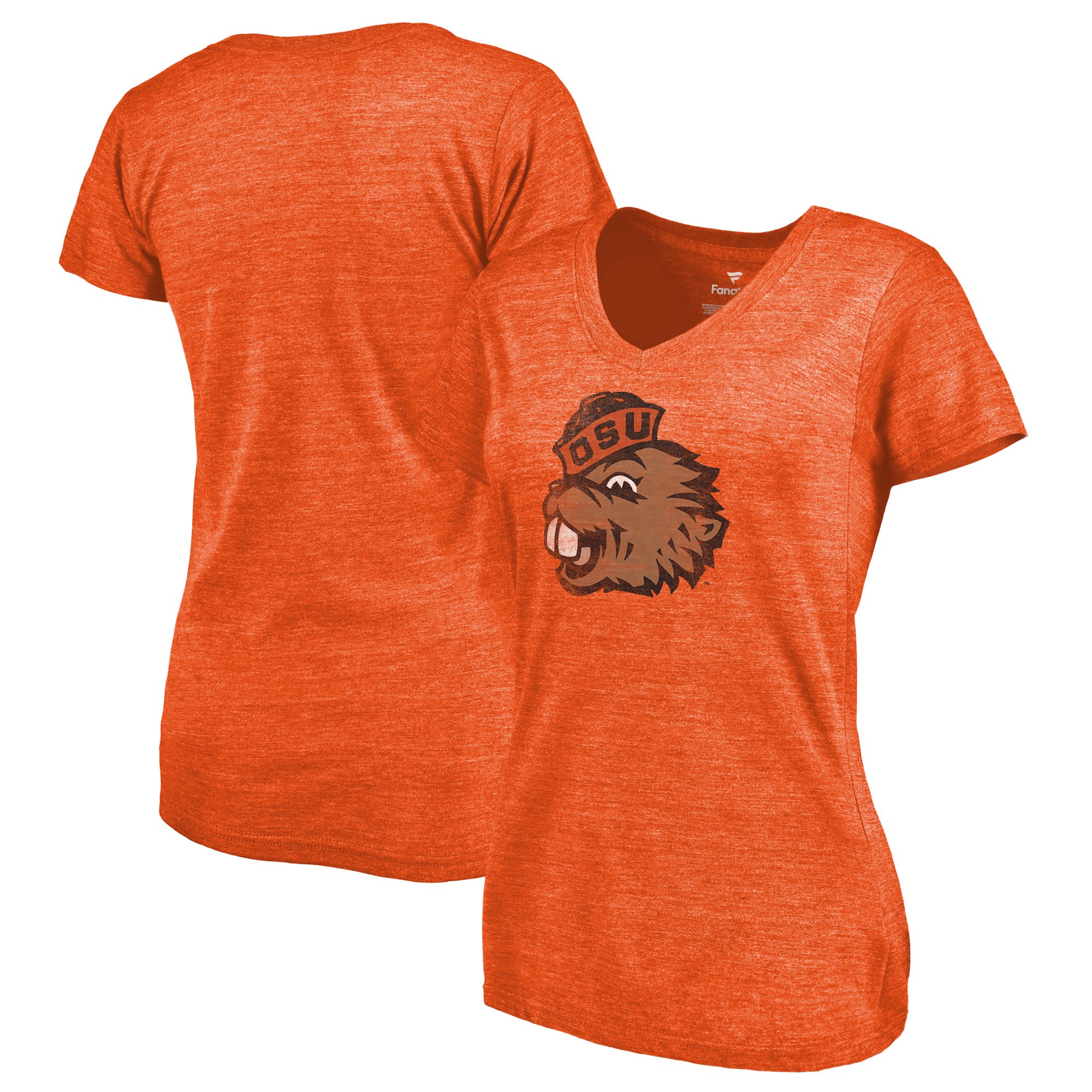 2020 NCAA Fanatics Branded Oregon State Beavers Women Orange College Vault Primary Logo TriBlend VNeck TShirt